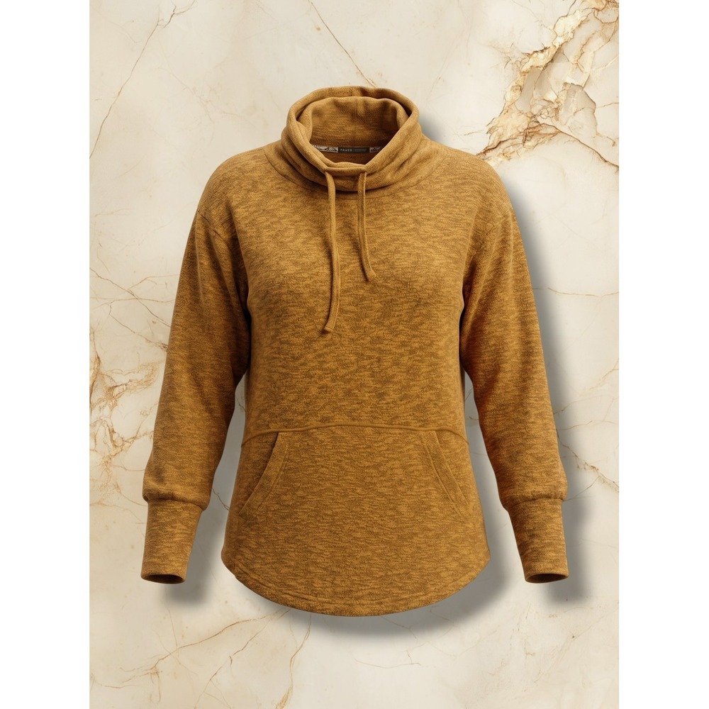 Prana‎ Women Mustard Yellow Cowl Neck Pullover Sweatshirt Kangaroo Pocket Small
